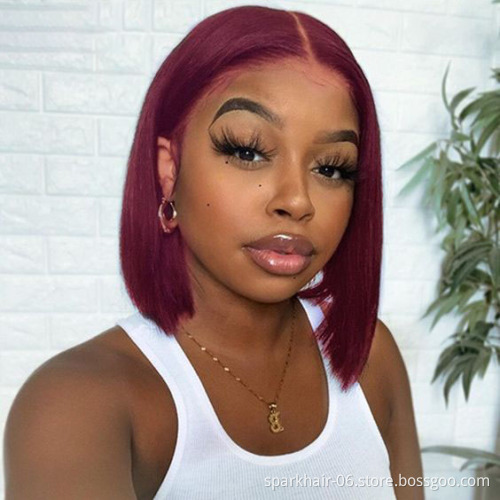 Dropshipping 99J Short BOB Wine Red Burgundy Color Human Hair Wigs for Black Women 13*4 Brazilian Remy Hair Lace Front wig